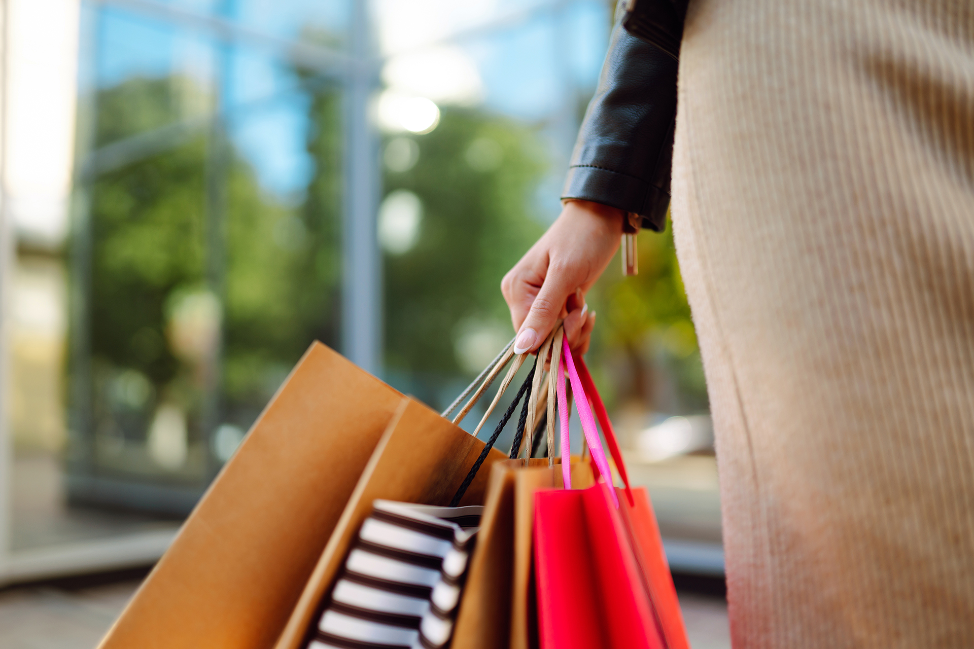 Person holding shopping bags.