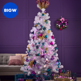 White Christmas tree with decorations